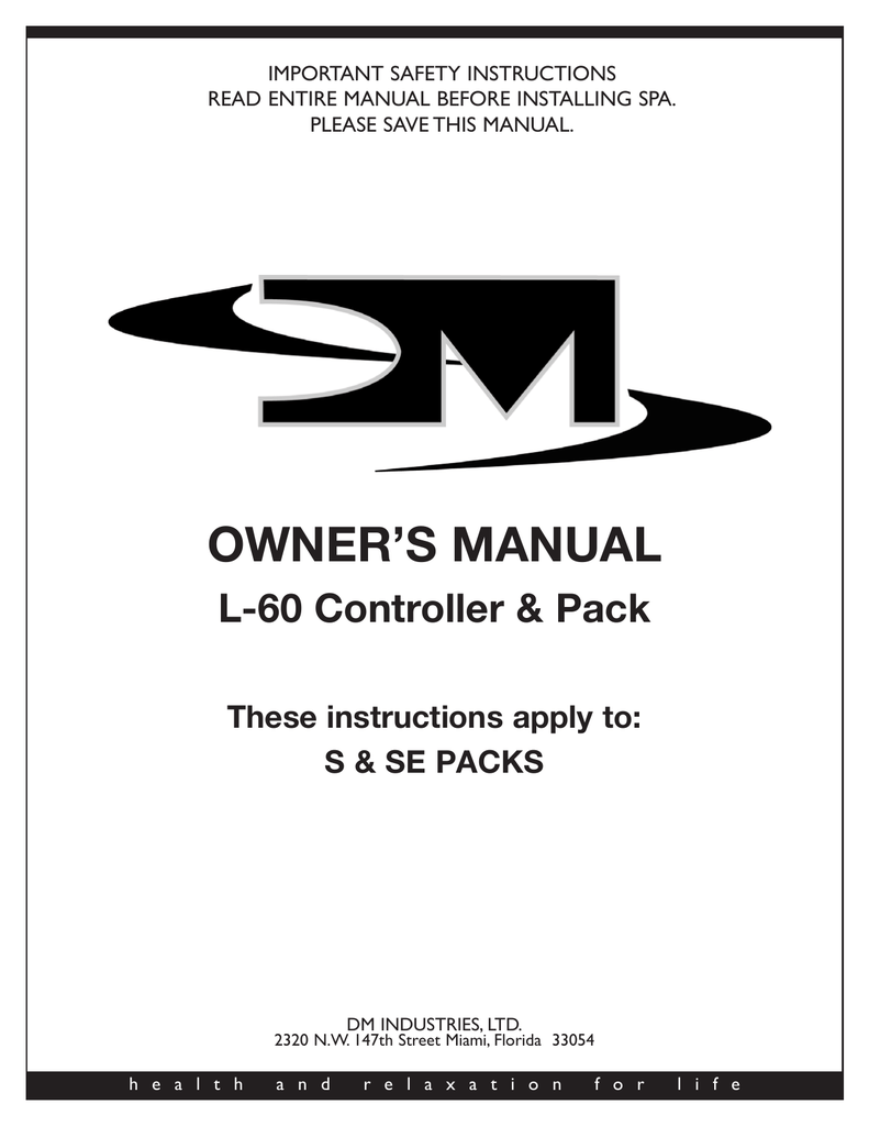 Vita Spa L60 Series Owner`s manual | Manualzz