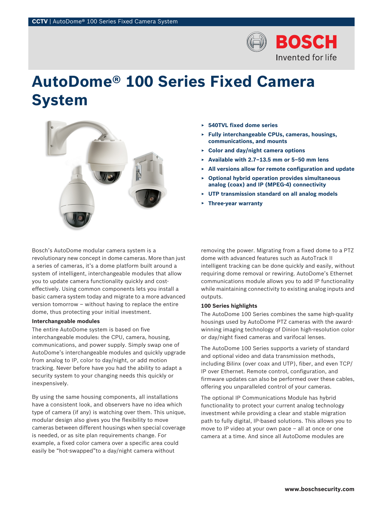 Bosch Vg4 152 Pce1wf Ip Dome Cameras Product Datasheet Manualzz