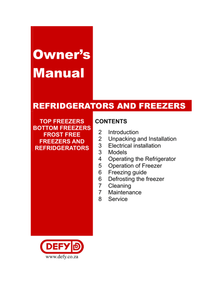 Defy Double door top freezer Owner's manual Manualzz