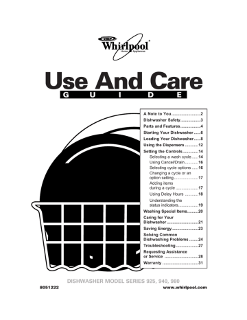 Whirlpool 940 series sales dishwasher