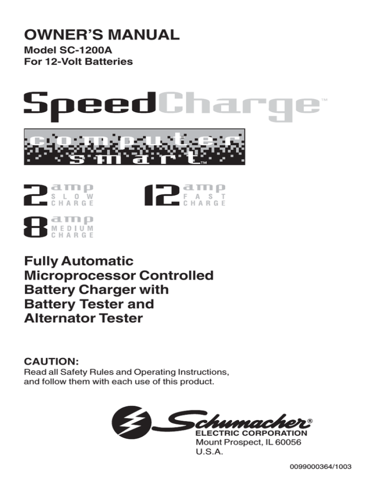 Schumacher Electric SC-1200A Owner's manual | Manualzz