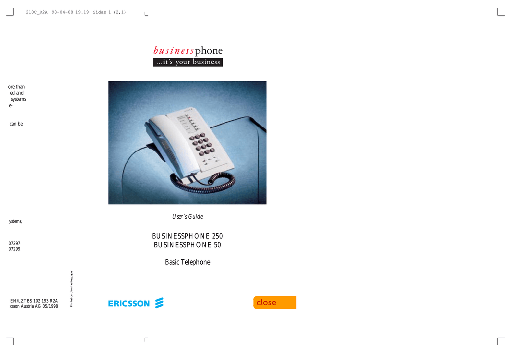 Ericsson BusinessPhone 250 User guide Manualzz