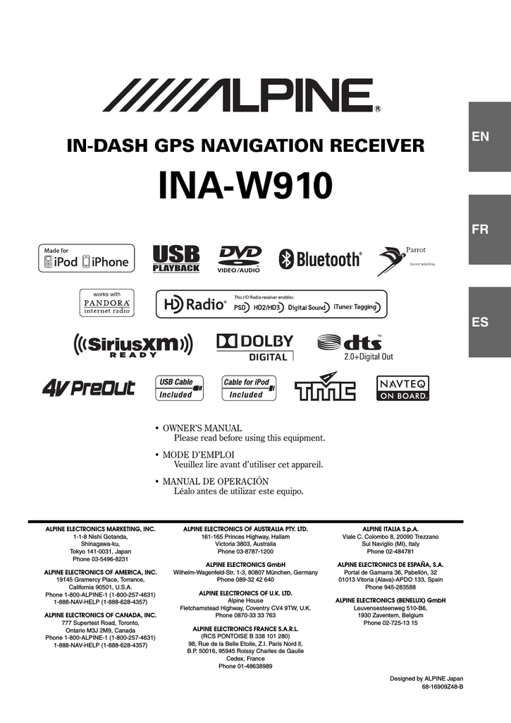 Alpine INAW910 Car Stereo System User manual Manualzz