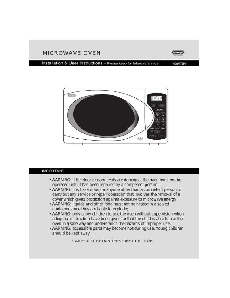 DeLonghi Microwave Oven Specification Manualzz