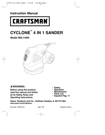 Craftsman 11684 Sander Instruction manual | Manualzz