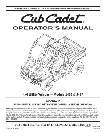 Cub Cadet J467 Operator's Manual | Manualzz