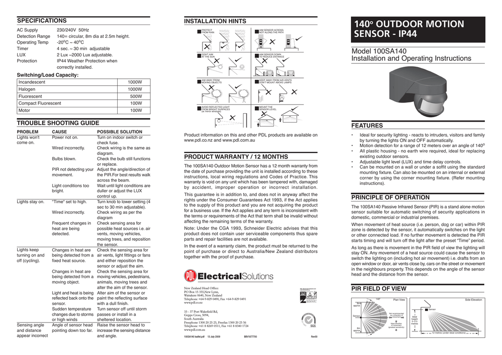 Abus Outdoor Motion Detector Pir Specifications Manualzz Abus Outdoor Motion Detector Pir, Wiring Diagram For Zinc Pir Sensor