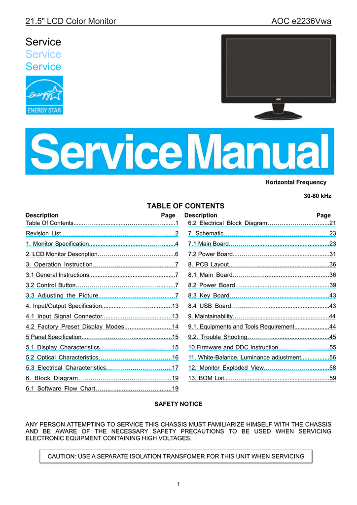 Aoc 2436vw Service Manual Manualzz