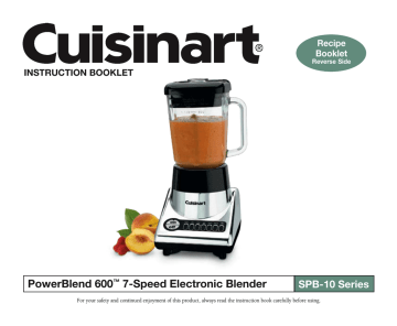Cuisinart SPB-10CH PowerBlend 600™ Blender Instruction Booklet | Manualzz