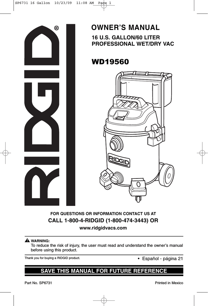 Ridgid Wd19560 Owner S Manual Manualzz