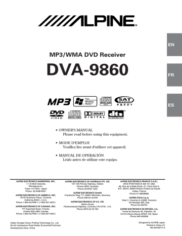 Owner's manual | Alpine DVA-9860 Owner`s manual | Manualzz