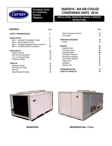 User guide | Carrier 38AD028 Unit installation | Manualzz