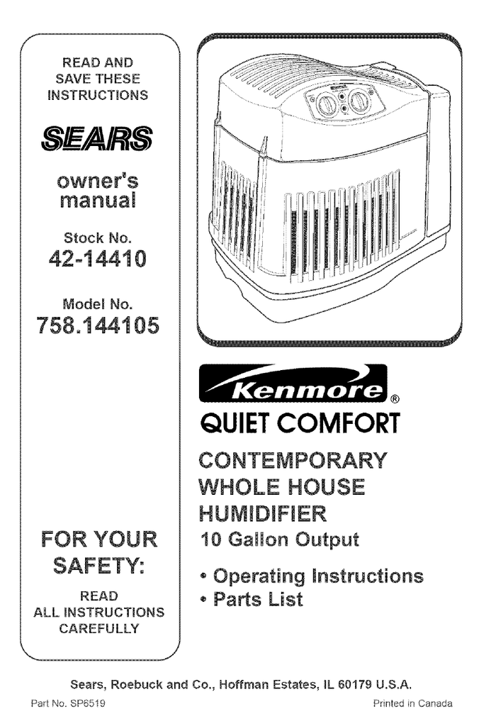 Sears Kenmore 758 144105 Owner S Manual Manualzz