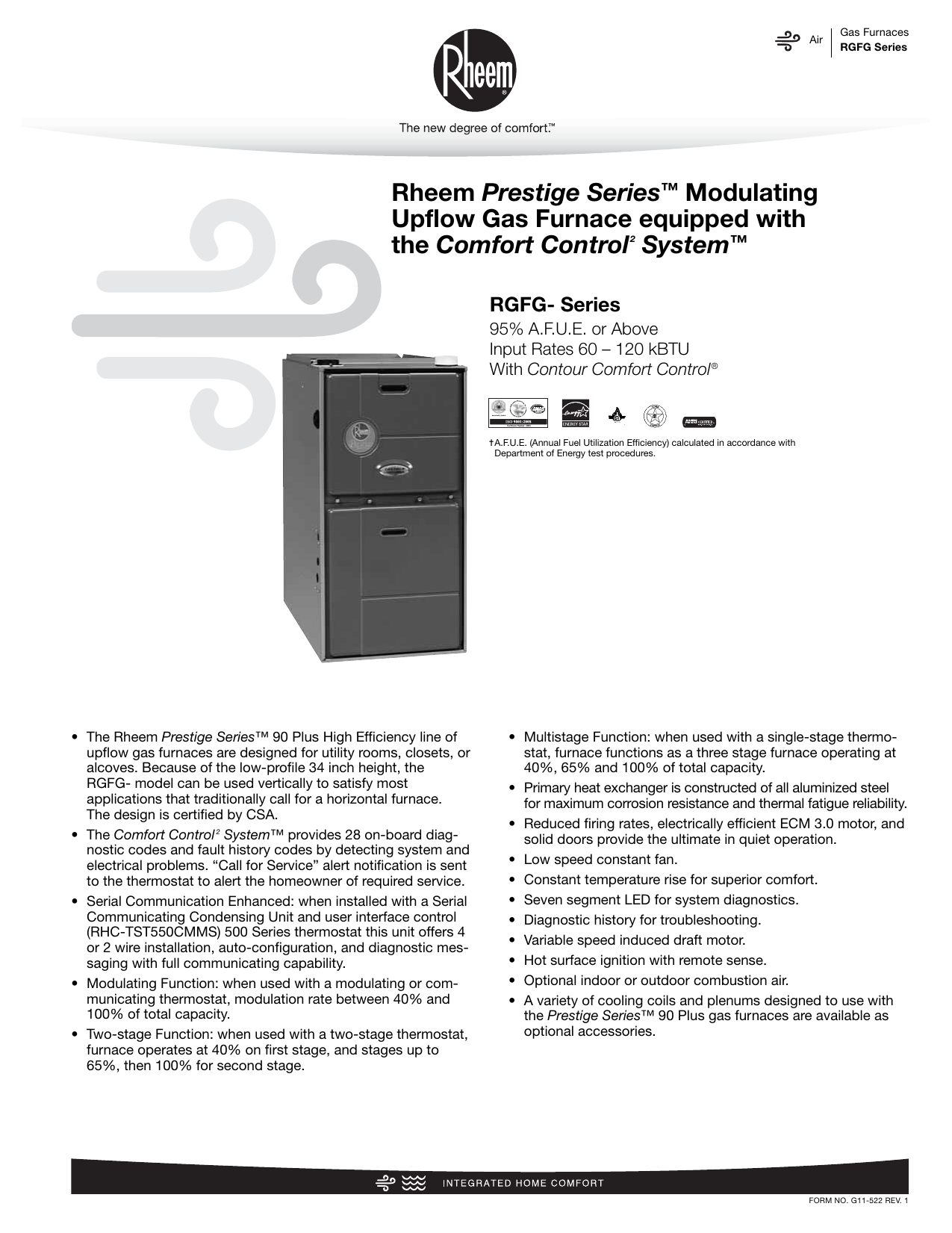 RGFG User manual Rheem Prestige Series™ Modulating Upflow Gas