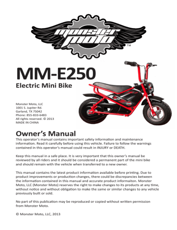 Monster moto e250 outlet electric mini bike