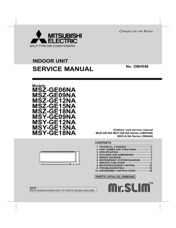 Mitsubishi Electronics MSZGE15NA Air Conditioner Service manual | Manualzz