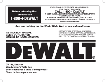 DeWalt DW746XS Dw746 w/dw7461 &amp; dw7462 Instruction manual | Manualzz