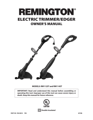 Remington 41AC112G983 12 in. 3.8 Amp String Trimmer-DISCONTINUED Owner`s manual | Manualzz