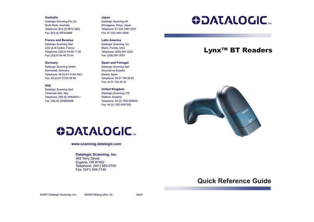 Datalogic | Lynx D | User manual | Quick Reference Guide Lynx™ BT ...