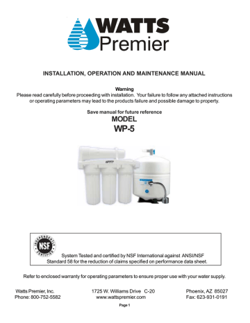 Premier RO-TFM-5SV Product data | Manualzz