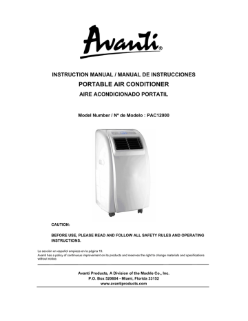 Avanti Air Conditioner Instruction Manual Manualzz