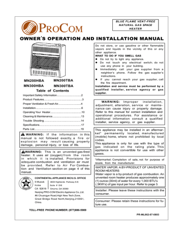 ProCom MN200 HBA, MN200 TBA, MN300 HBA, MN300 TBA Owner's Manual | Manualzz