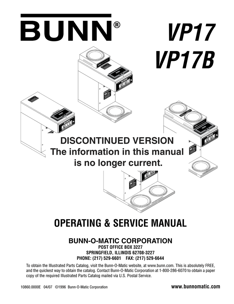 Bunn VP17 Series Service manual Manualzz