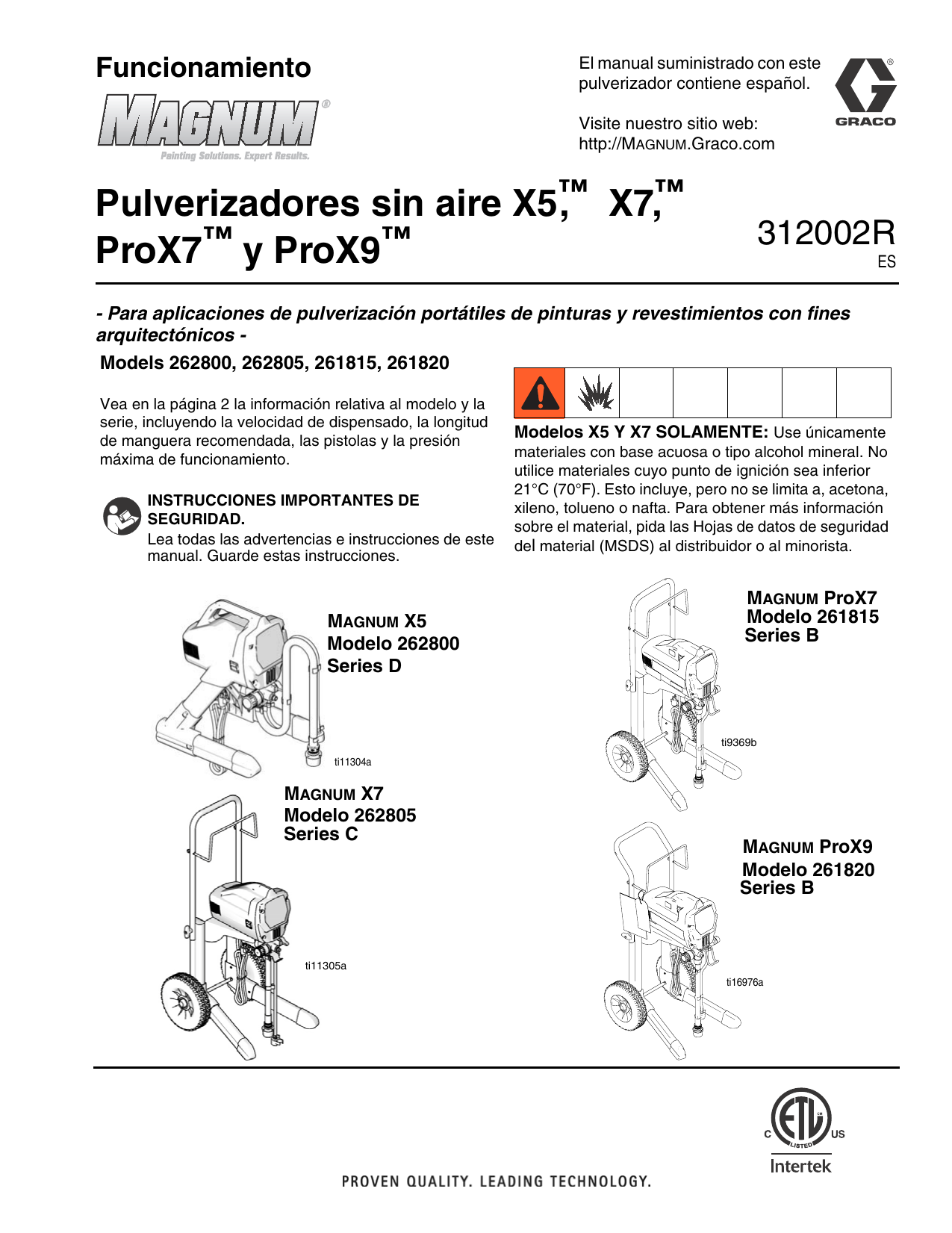 Magnum 261820 Manual de usuario 312002R X5 , X7, Pro X7 and Pro