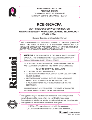 Rinnai RCE-560PTR Specifications | Manualzz