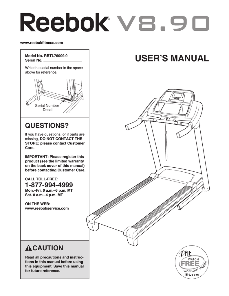 Reebok Fitness RBTL76009.0 Treadmill User manual Manualzz