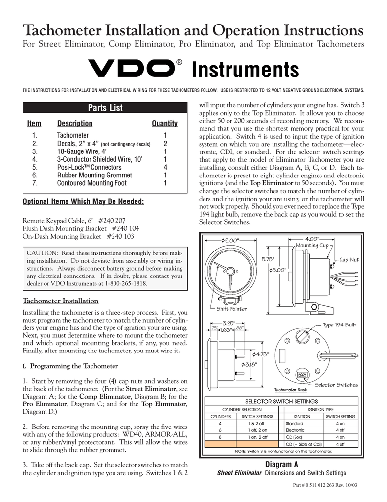 VDO TACHOMETER Installation manual | manualzz.com vdo tach wiring 3 pin 