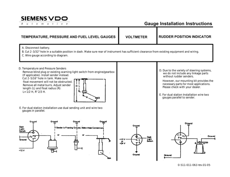 Vdo Fuel Tank Gauge Operating Instructions Manualzz