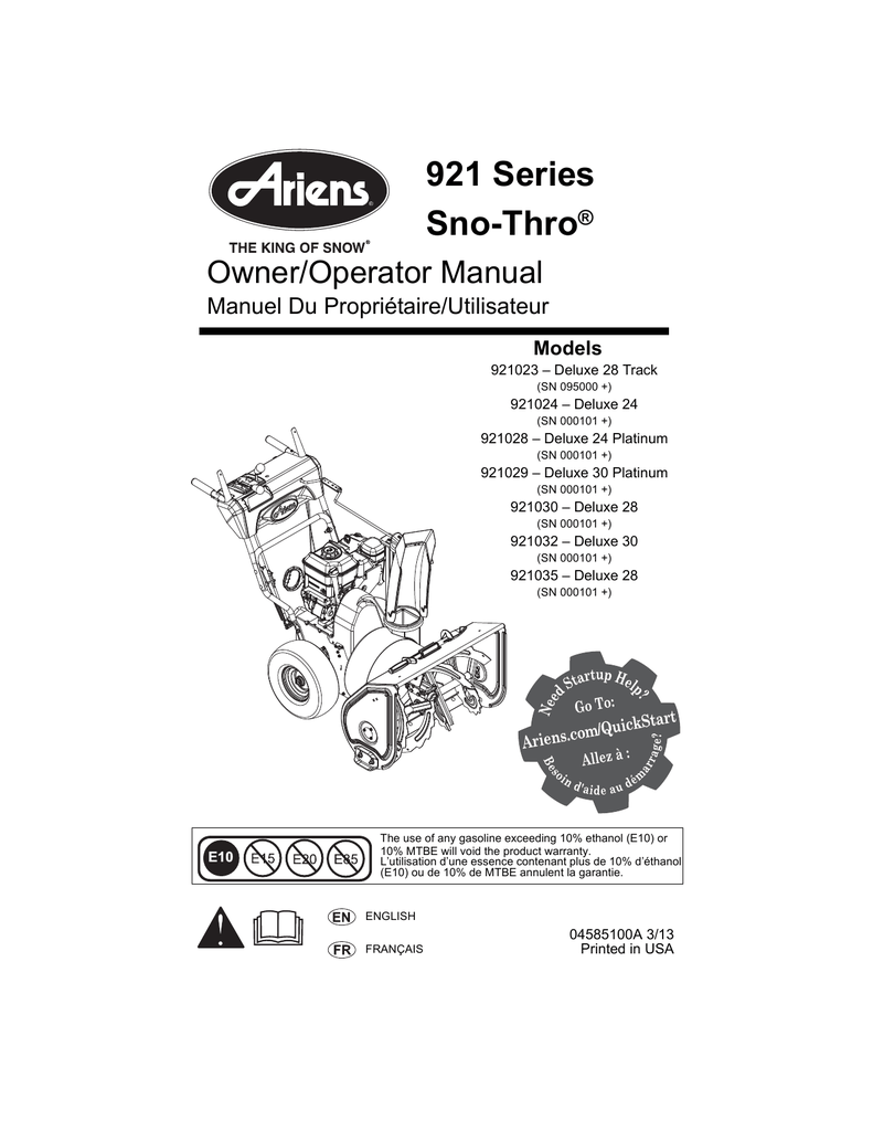 Ariens 921028 Snow Blower User Manual Manualzz Ariens 921028 Snow Blower User Manual Manualzz