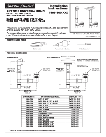 American Standard 1599.500.020 Deep Soak Whirlpool Drain Installation ...