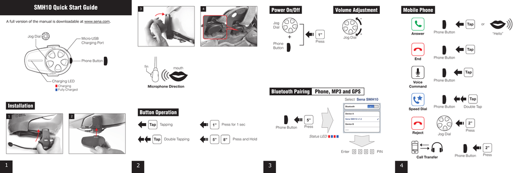 Sena SMH10-10 Bluetooth Headset User 