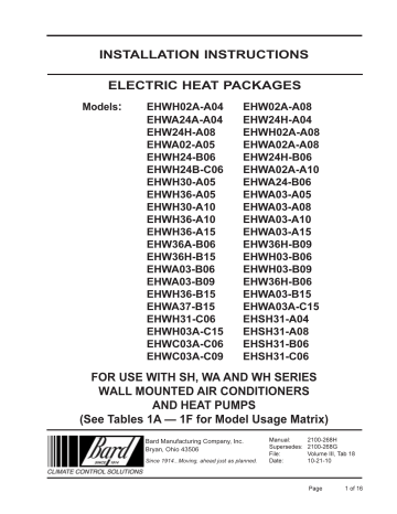 Bard EHWA03-A05 EHW 5kW Electric Heater Package Installation manual | Manualzz