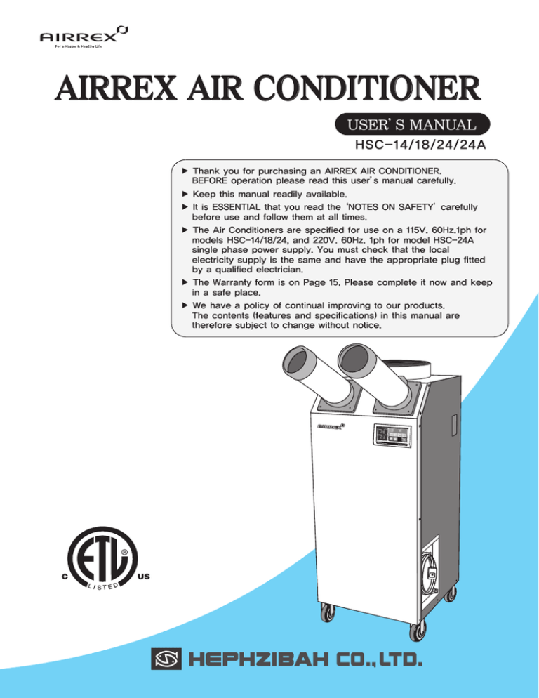 Airrex HSC18 Specifications Manualzz