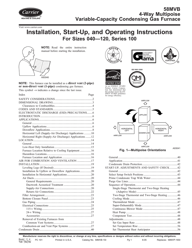Carrier Condensing gas furnace Operating instructions Manualzz