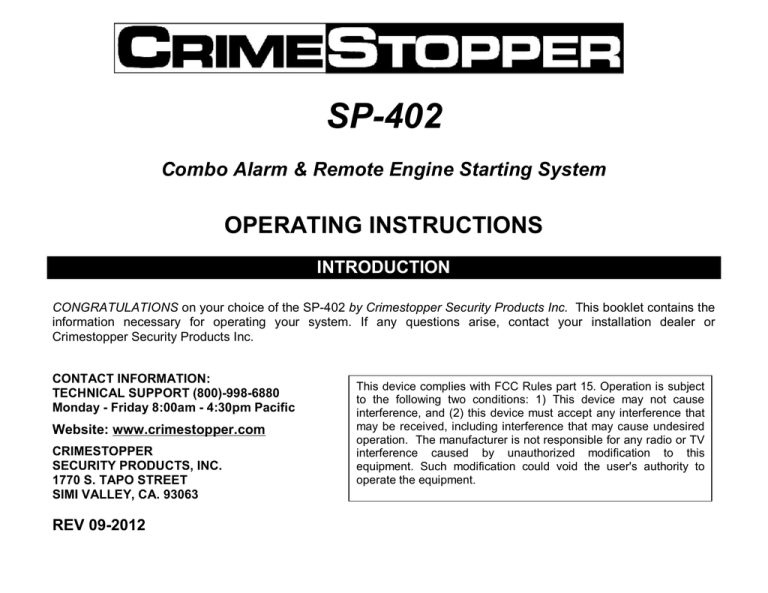 CrimeStopper SP-402 User manual | Manualzz