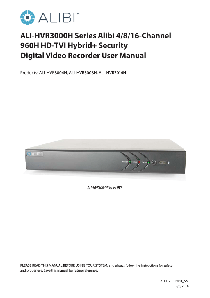ALIBI ALI-HVR3000H Series User manual | Manualzz