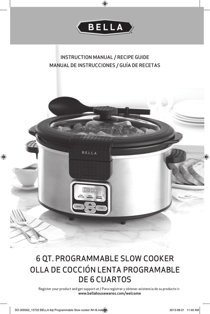6 QT Bella 5 QT PROGRAMMABLE SLOW COOKER Instruction manual Manualzz