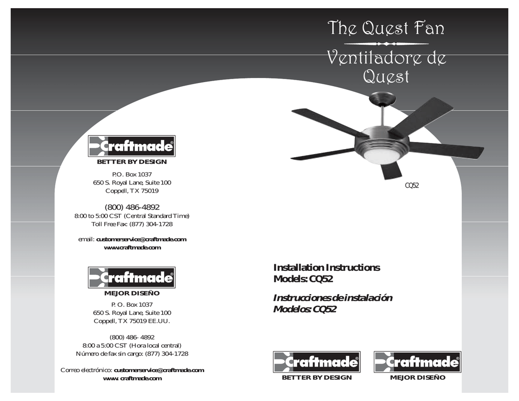 Craftmade Fc 3052 Ceiling Fan Manual Shelly Lighting