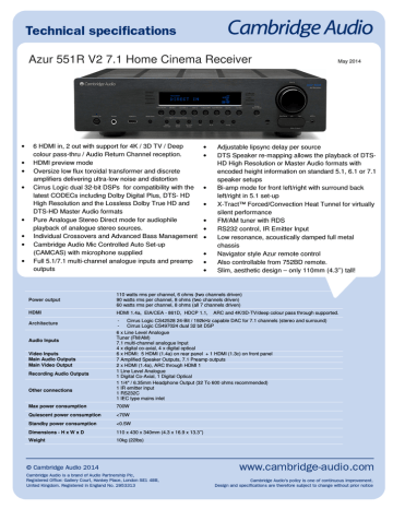 Cambridge Audio azur 551R Technical Specification | Manualzz