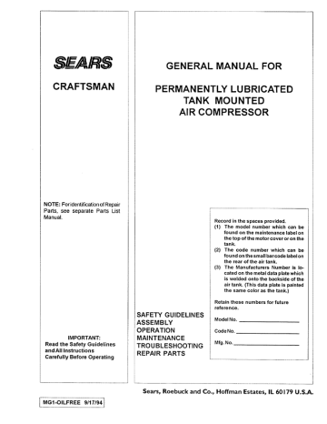 Craftsman 919152830 Air Compressor Parts List Manual | Manualzz