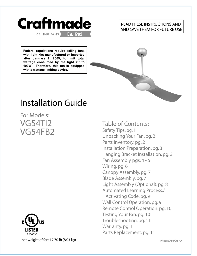 Craftmade Ct52 Installation Guide Manualzz Com