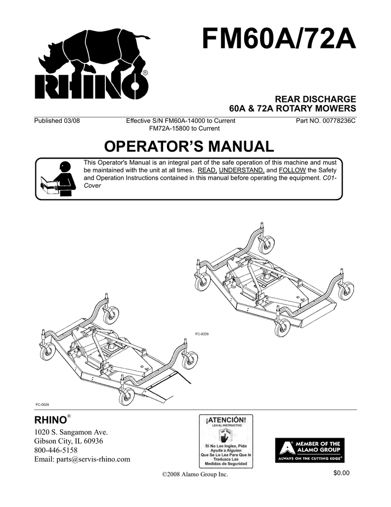 User manual RHINO FM60A Operator`s manual Manualzz