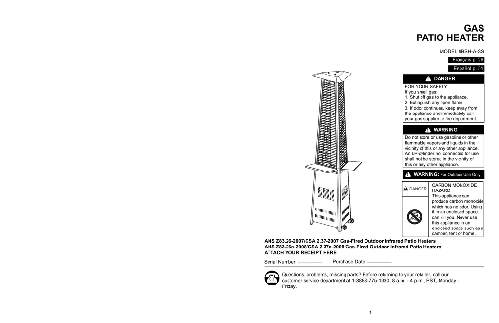 Patio Heater Model Hss A Ss Parts Patio Ideas