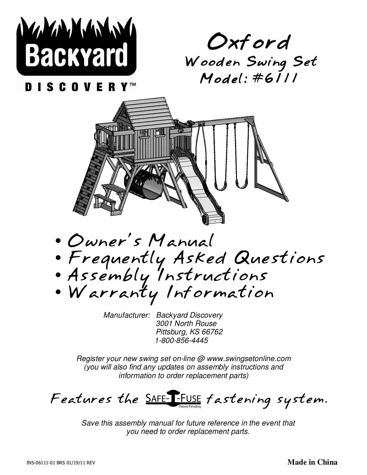 Backyard Discovery Oxford 6111 Owner's Manual Manualzz