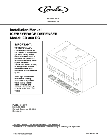 Cornelius ED Series Installation manual | Manualzz