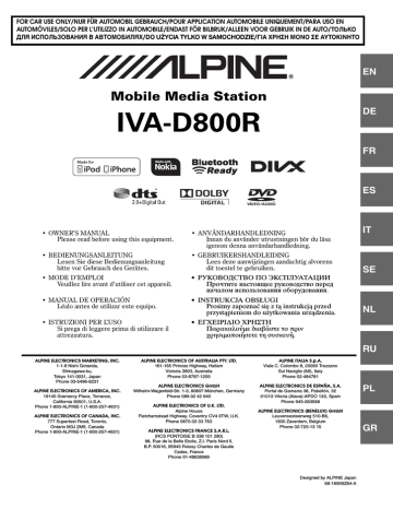 Alpine IVA-D800R Manuale del proprietario | Manualzz